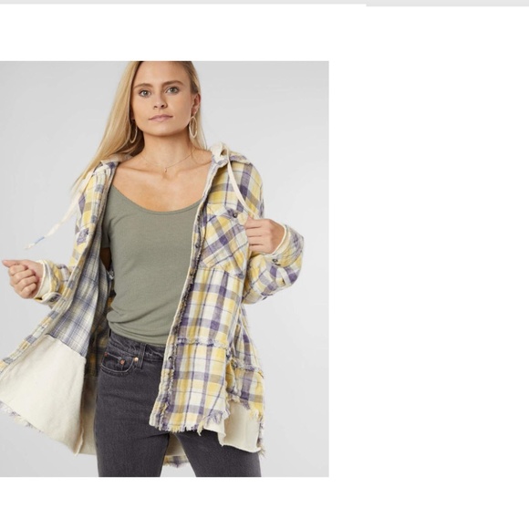 Free People Tops - Free People Calico Basin Plaid Hooded Shirt Medium